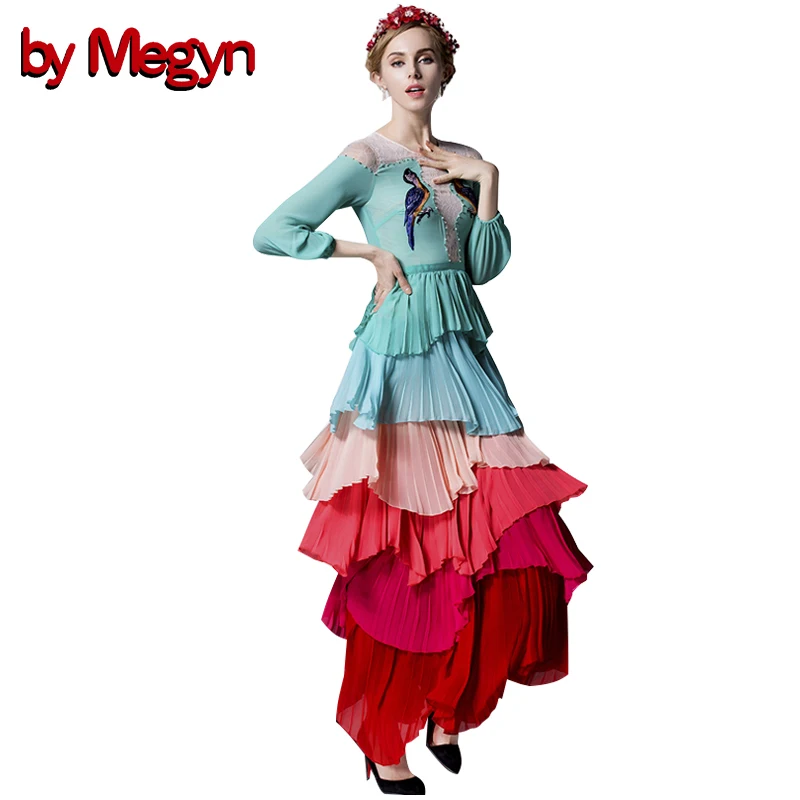 Женское длинное вечернее платье Megyn разноцветное макси с длинным рукавом и