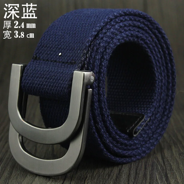 Navy Blue Мужской и Женский военный тактический ремень, высокое качество, толщина 2,5 мм, однотонный холщовый ремень для мужчин и женщин, двойная пряжка, длина 115 см - Цвет: Navy Blue