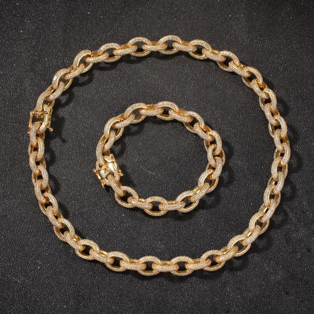 Хип хоп микро проложить AAA кубический цирконий Bling Iced Out круглая звеньевая цепочка колье ожерелья для мужчин раппер ювелирные изделия золото серебро
