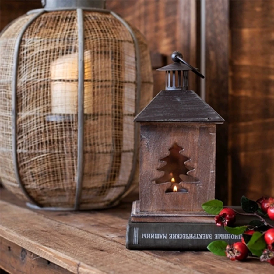 Ретро Рождественский металлический фонарь деревянное Дерево Деревянный