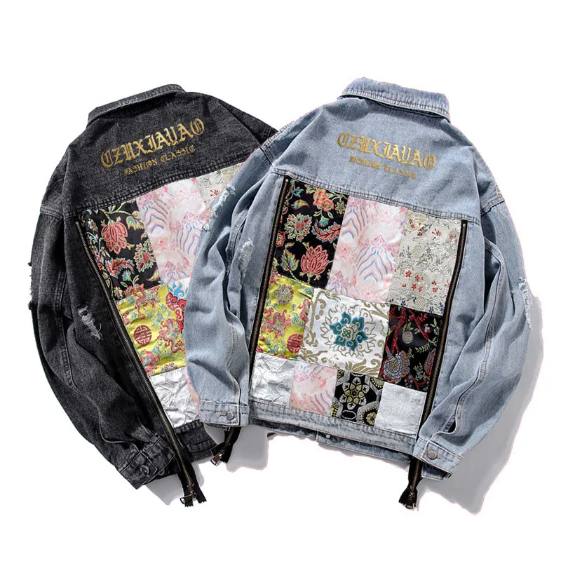 2019 Spring Denim Embroidery Jacket Women Holes Patch Designs BF Style Jackets Spliced Jean | Женская одежда