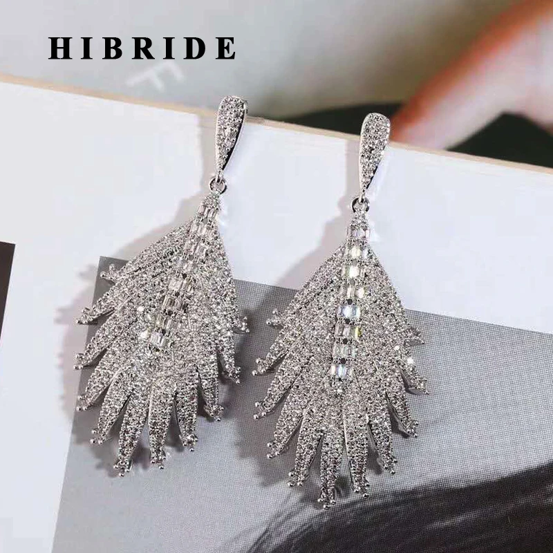 HIBRIDE Новые микро CZ проложить золотой цвет в форме листа Модные серьги капли для