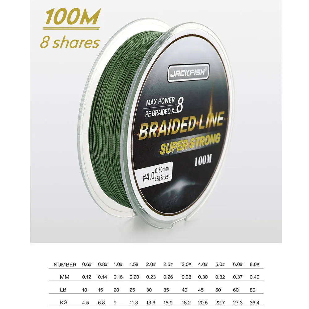 Джекфиш 100M 8 нитка плетеная рыболовная леска Line10 80LB PE линия с посылка для рыбалки