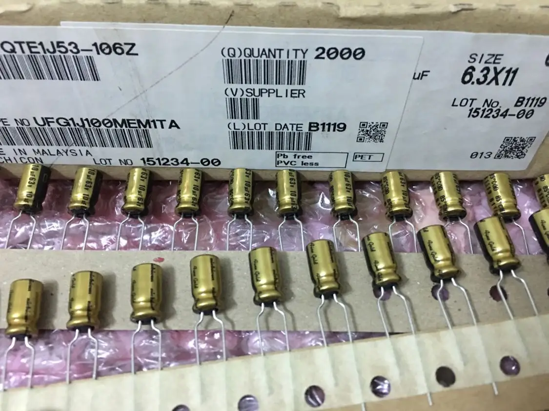 20 шт/50 шт медные ножки nichicon 63v10uf 6*12 тонкий золотой FG аудио супер конденсатор