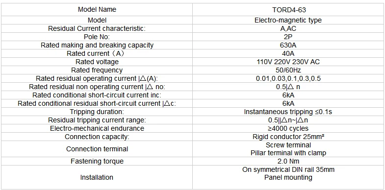 2P 40A УЗО RCCB AC 110 в 230 В 30 мА Магнитный тип УЗО TORD4-63