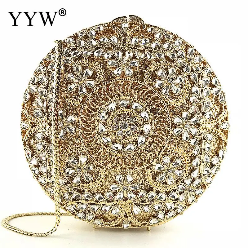 

Metal Round Fashion Diamonds Round Clutch Women Evening Party Shoulder Crossbody Bags Female Mini Phone Purse Clutches Bag