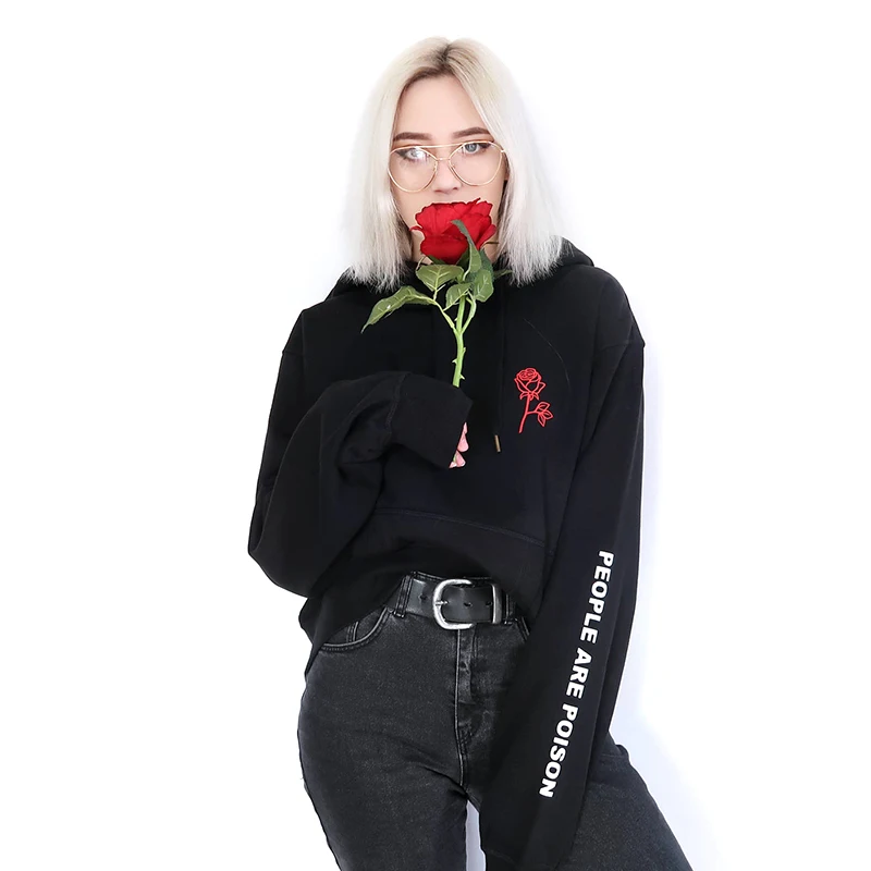 Люди яд буквы с принтом розы Толстовки капюшоном осень-зима черный одежда