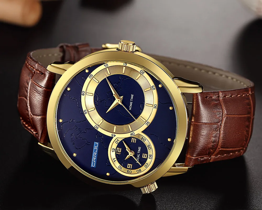 Часы наручные CRRJU Мужские кварцевые люксовые Брендовые повседневные