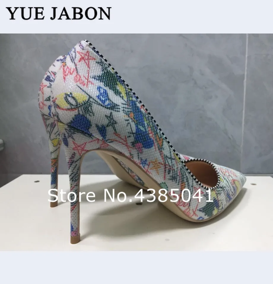 

2019 Lace Special Graffiti Colorful Women Pumps Sexy Stiletto high heels Fashion Wedding Party Women Shoes sapato feminino