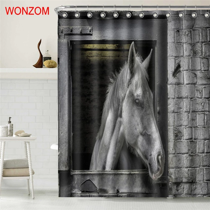 WONZOM лошадь занавески для душа с 12 крючками Современный 3D животное