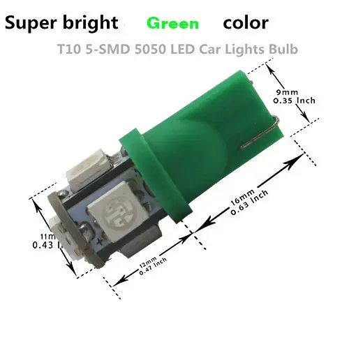 30 шт. зеленый T10 W5W 5050 5 SMD светодиодный светильник 12V автомобиль Подсветка салона ing