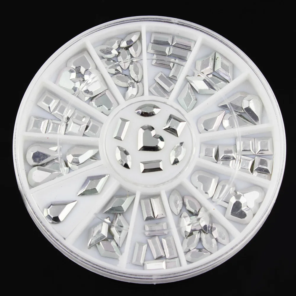 Серебряный восьмиугольный блеск 3D дизайн ногтей капли воды сердце любовь ромб