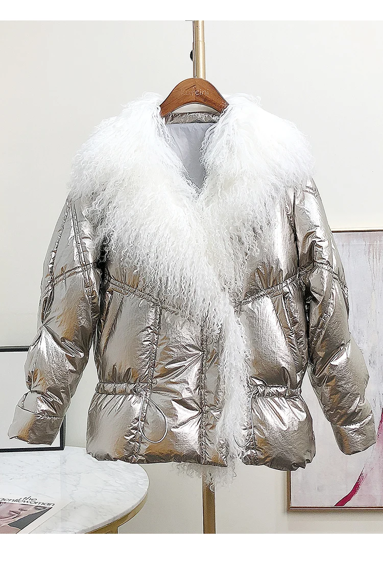 Женский пуховик, новинка, зимнее пальто для женщин, короткие куртки на утином пуху, пляжный шерстяной Большой воротник из натурального меха, свободная верхняя одежда, парки