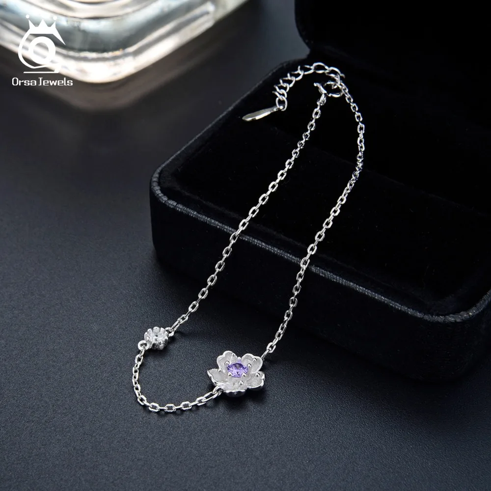 ORSA JEWELS Настоящее 925 пробы серебряные женские браслеты в форме цветка полированные романтические серебряные ювелирные изделия для девушек SB40