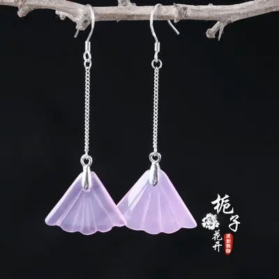 

Anti allergy natural JADEST earrings, carved five colored scallop earrings, S925 Tremella hook ear jewelry, girls jewelry