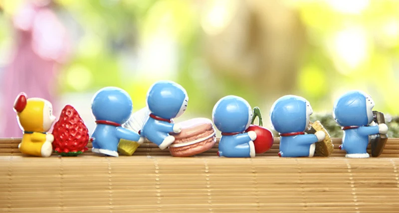 6pcs/lot Doraemon Mini Figures Toys Kawaii With Cookies PVC Action Figure Collectible Model Toy for Home Decor | Игрушки и хобби