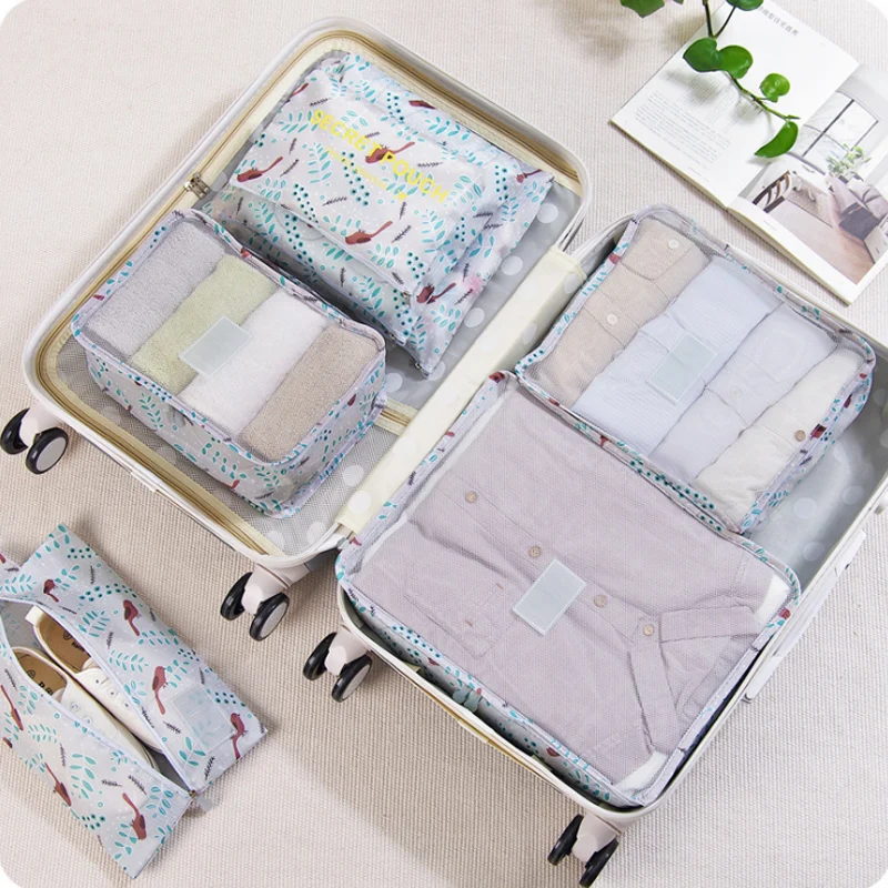 7PCS high quality solid color travel set of 7 thick waterproof suitcase storage bag Bedroom |