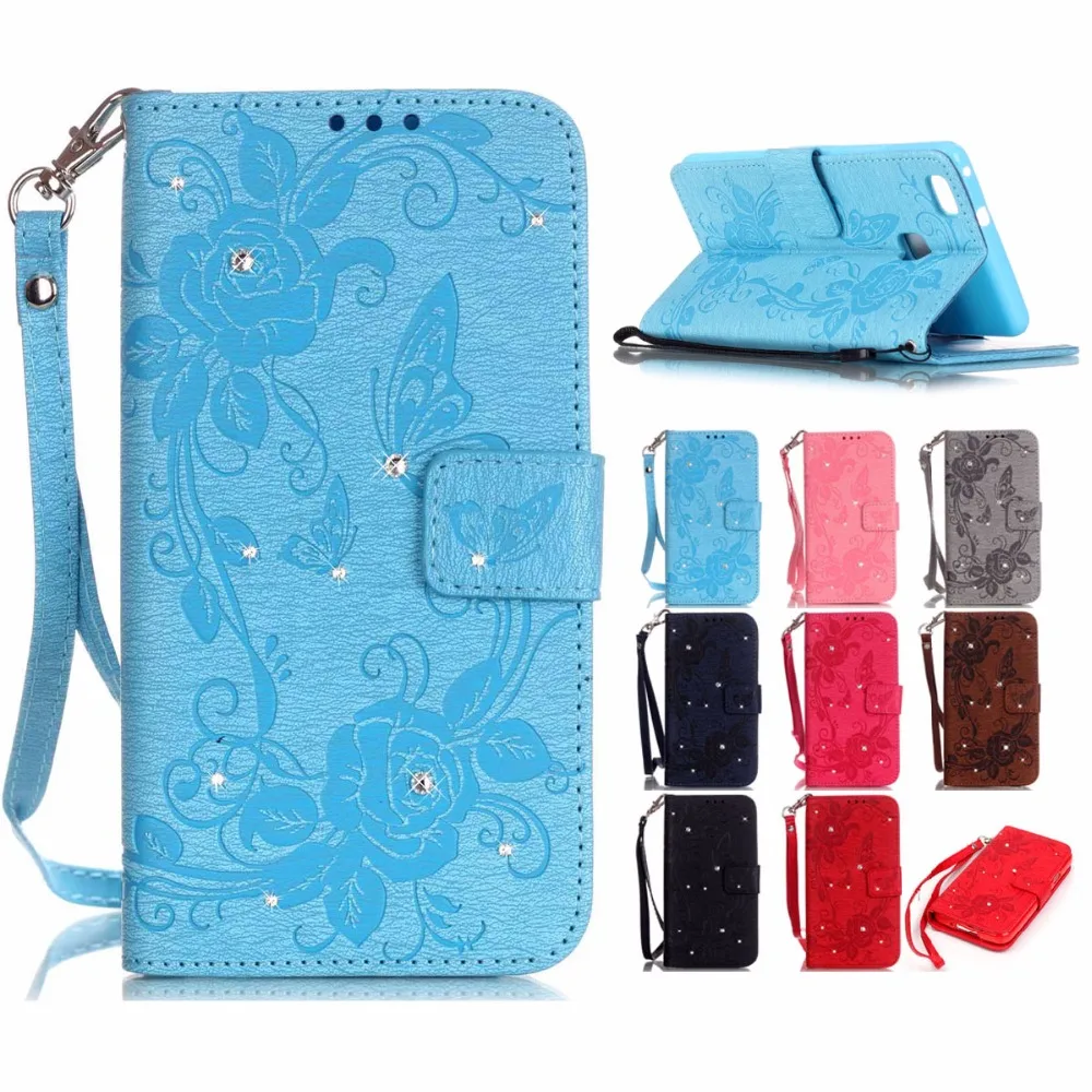 Роскошный Горный Хрусталь Бумажник Кожа PU Откидная Крышка Для Huawei Ascend P9 Lite