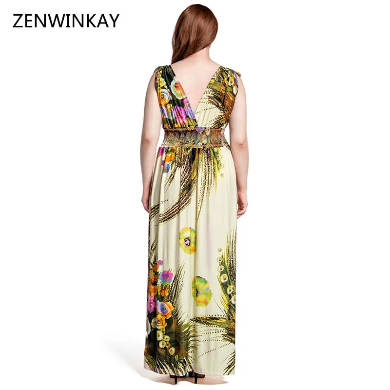 2017 Случайные Женщины Сарафан Макси Dress Цветочные Длина Пола Спинки Summer Beach Плюс
