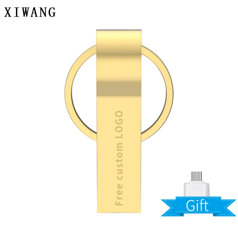 usb флеш-накопитель, 64 ГБ, металлический USB 3,0, серебристая флешка, 4 ГБ, 8 ГБ, 16 ГБ, 32 ГБ, u-диск, флешка, 128 ГБ, флешка, ключ, бесплатный логотип на заказ - Цвет: Gold-Free adapter