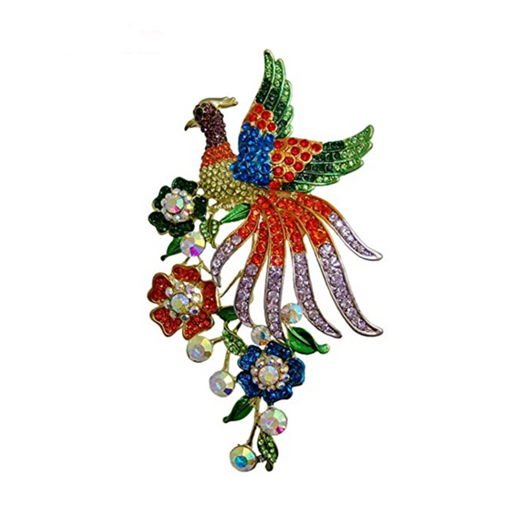 

4inches Colorful Crystal rhinestone large peacock Brooch For Wedding Elegant Women Brooch