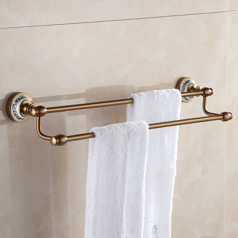 

Brushed Porcelain Towel Bars 2 Layers European Space Aluminum Antique Towel Rack Wall Mounted Bathroom Accessories