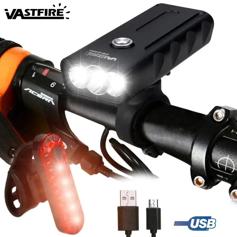 With USB Taillight BX3 USB велосипедный фонарь алюминиевый передний велосипедный налобный фонарь 3,7 в перезаряжаемый MTB велосипедный светильник со встроенным аккумулятором+ USB линия+ крепление - Цвет: With USB Taillight