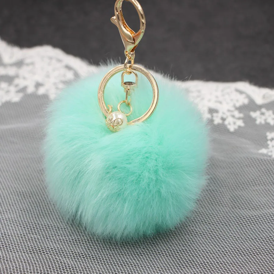 Big Faux Pearl Rabbit Fur Ball Keychain HandBag Ring Plush Porte Clef Artificial PomPom Key Chain Ornament Pom Pendant | Украшения и