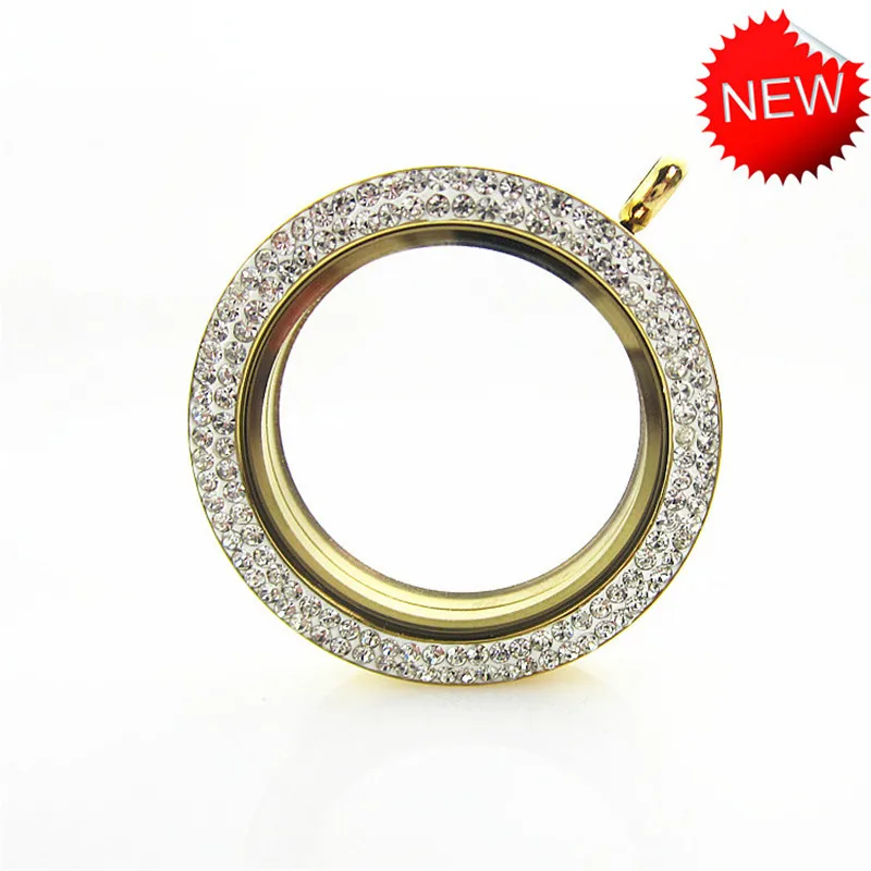 

5pcs 34mm Gold 316L Stainless Steel Rhinestone Floating Locket Pendant Magnetic Living Glass Locket For Women Necklace Jewelry