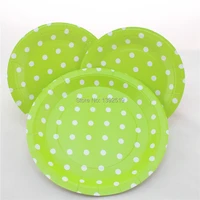 free shipping 48pcs lime green polka dot paper party plates party cake plates