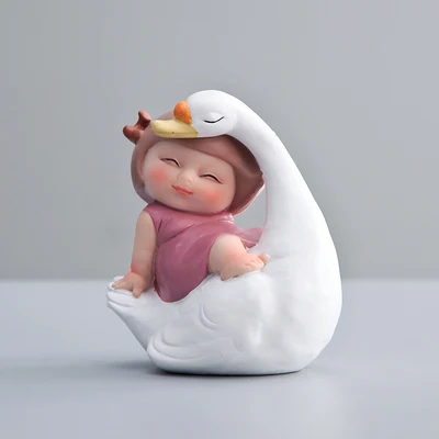 fairy and swan Милая сказочная статуя эльфа, единорог, Сказочная фигурка животного, украшения для кукол, домашний декор, украшения, изделия из смолы, креативный подарок - Цвет: fairy and swan