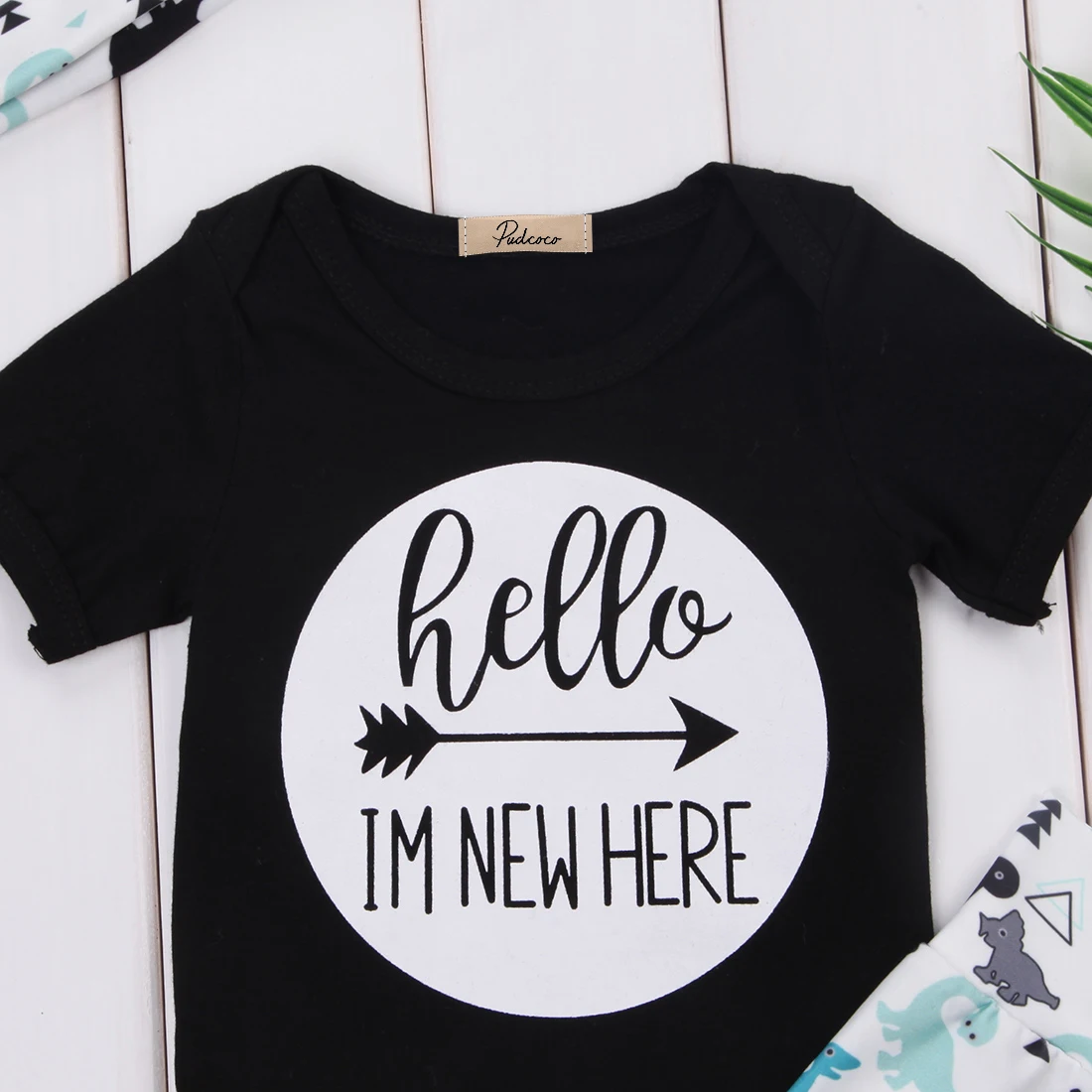 Casual Letter Short Sleeve Bodysuit and Dinosaur Pattern Pants with Hat For Baby Boy |