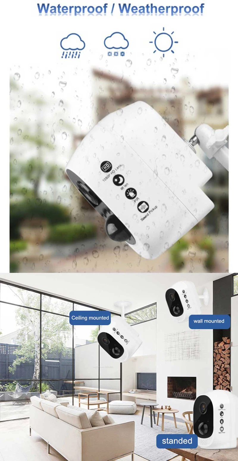1080P водонепроницаемый аккумулятор безопасности Wifi IP CCTV камера без проводов Простая установка двухсторонний аудио датчик движения ICloud сервис