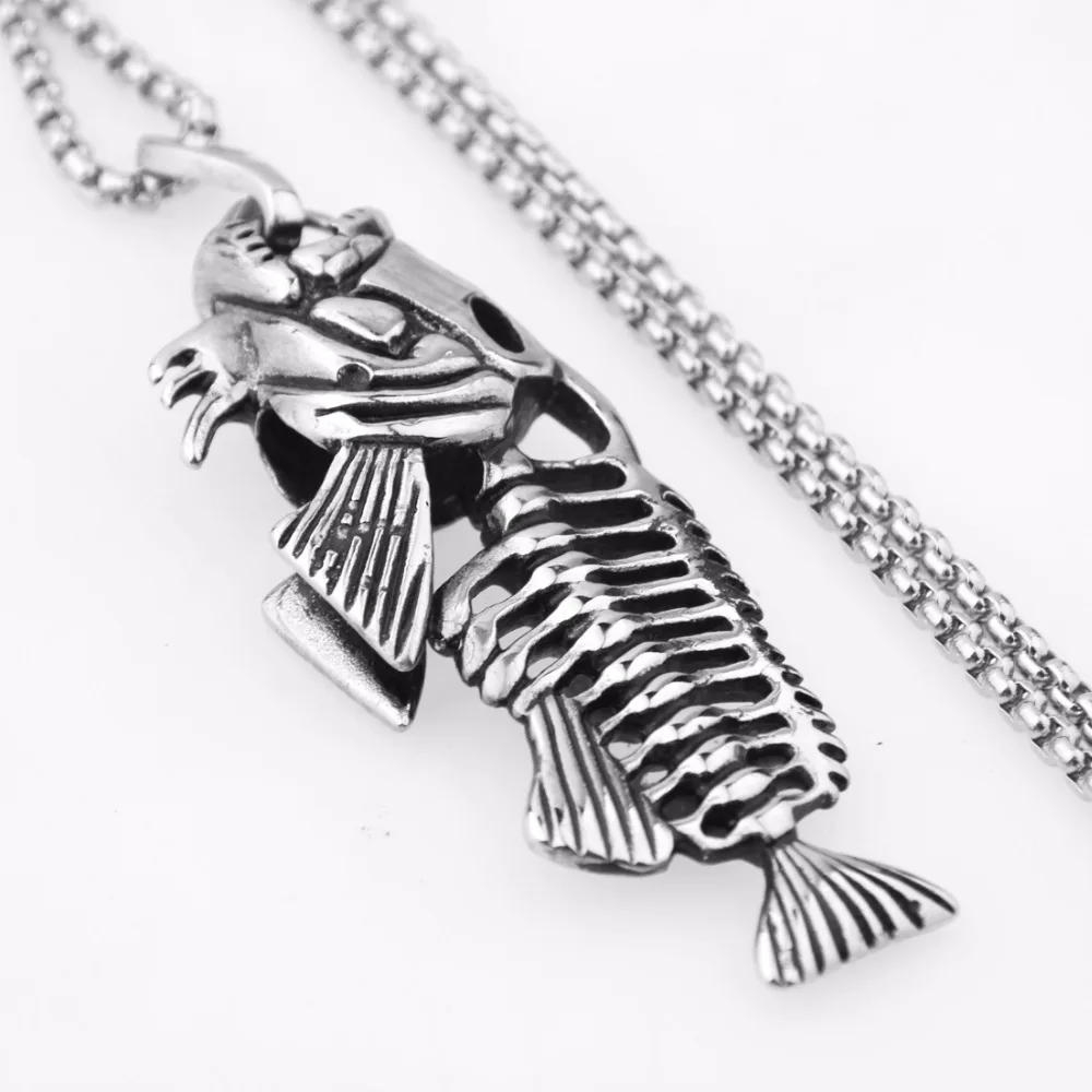 Ожерелье с подвеской в виде рыбьей кости массивное ожерелье из нержавеющей стали