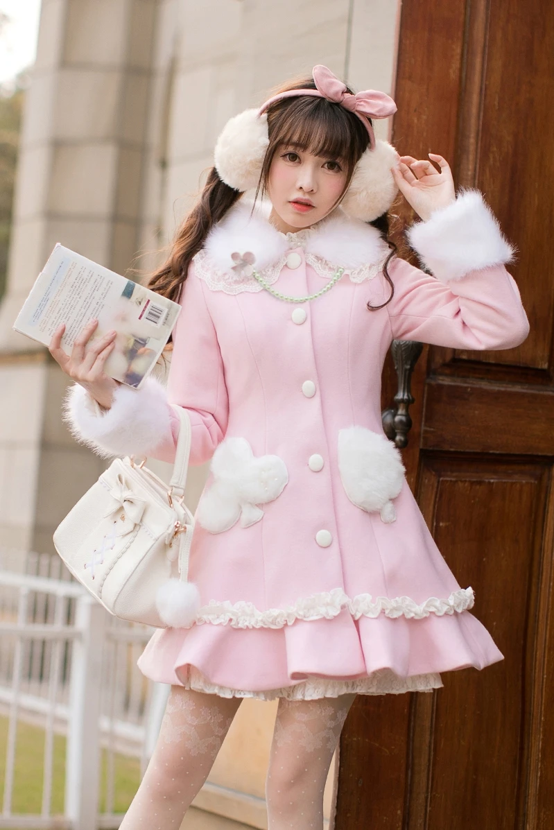 Wool Tweed Coat Girls Long Winter Candy Rain Sweet Slim Long Sleeved Woolen Coat C22cd7263