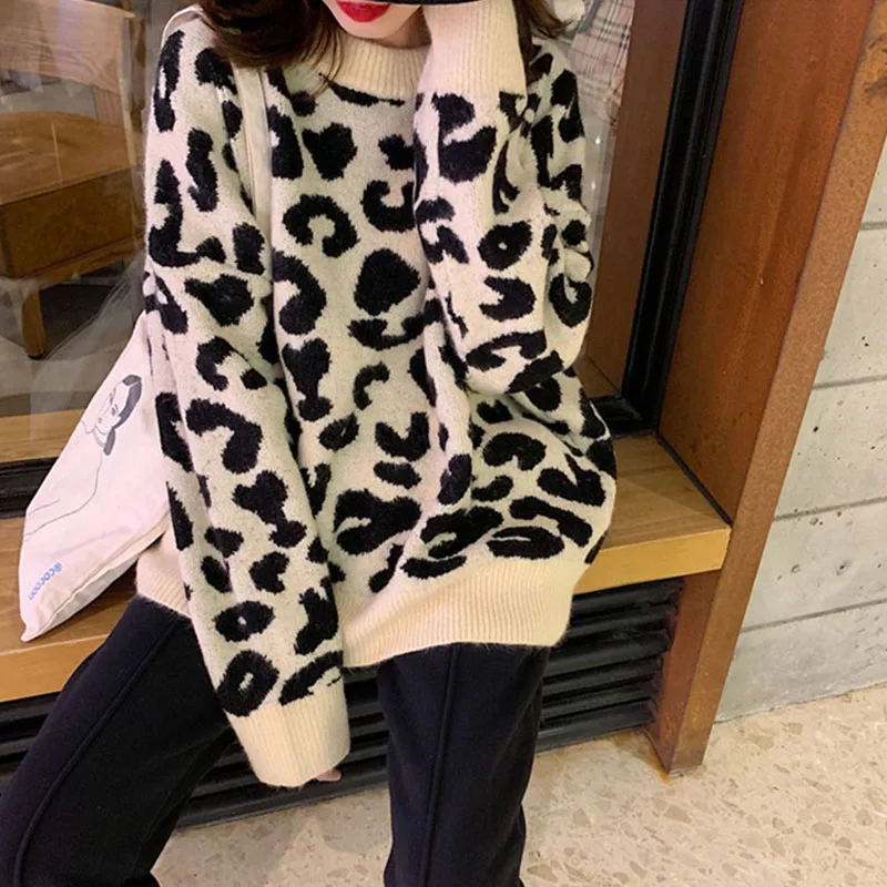 Wixra Stylish Leopard Print Sweaters Autumn Winter Spring Female O Neck Ladies Knitted Pullovers Womens Clothing 2019 Hot | Женская