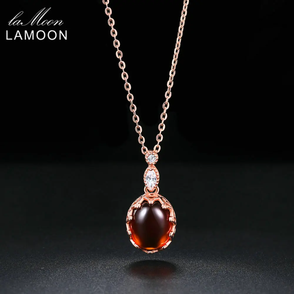 LAMOON 2018 новый овальный гранат натуральный драгоценный камень кулон ожерелье 925