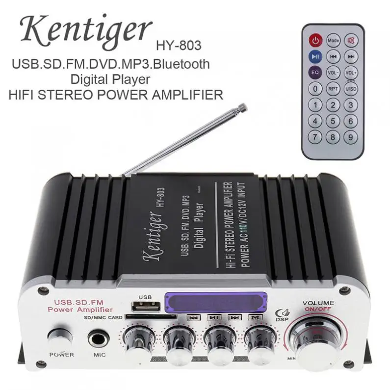 Автомобильный усилитель мощности Kentiger 2 канала Hi Fi Bluetooth FM радио плеер поддержка SD