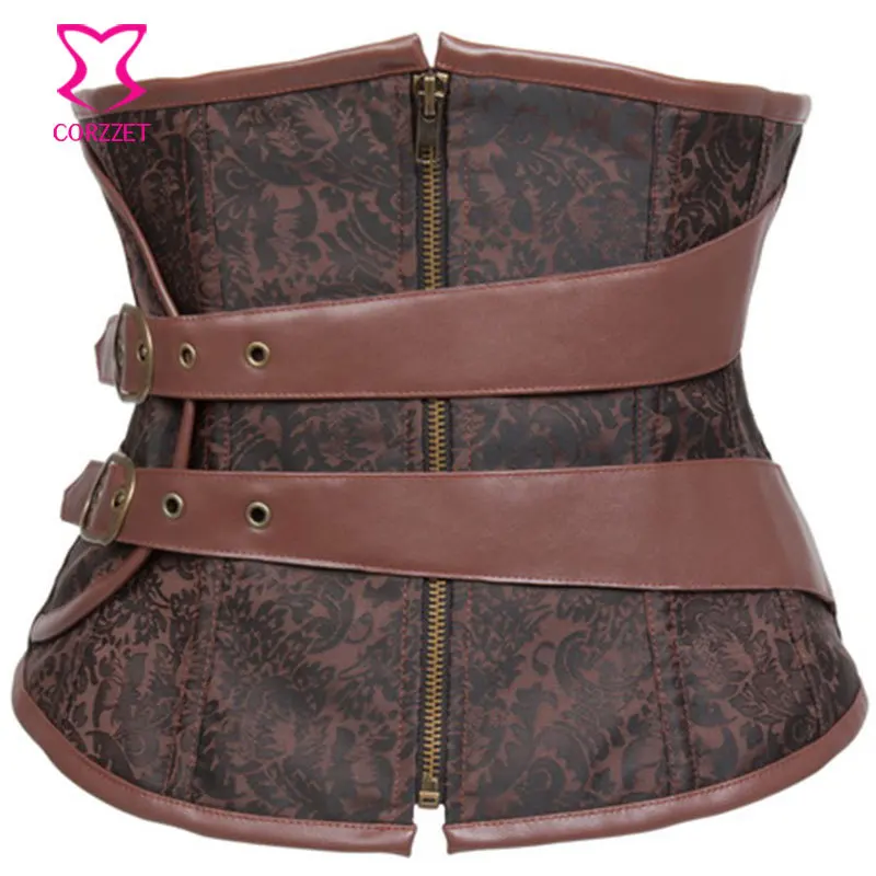 

Front Zip Spiral Steel Boned Gothic Corset Waist Trainer Korse Womens Sexy Underbust Corsets Tops Steampunk Espartilho Feminino