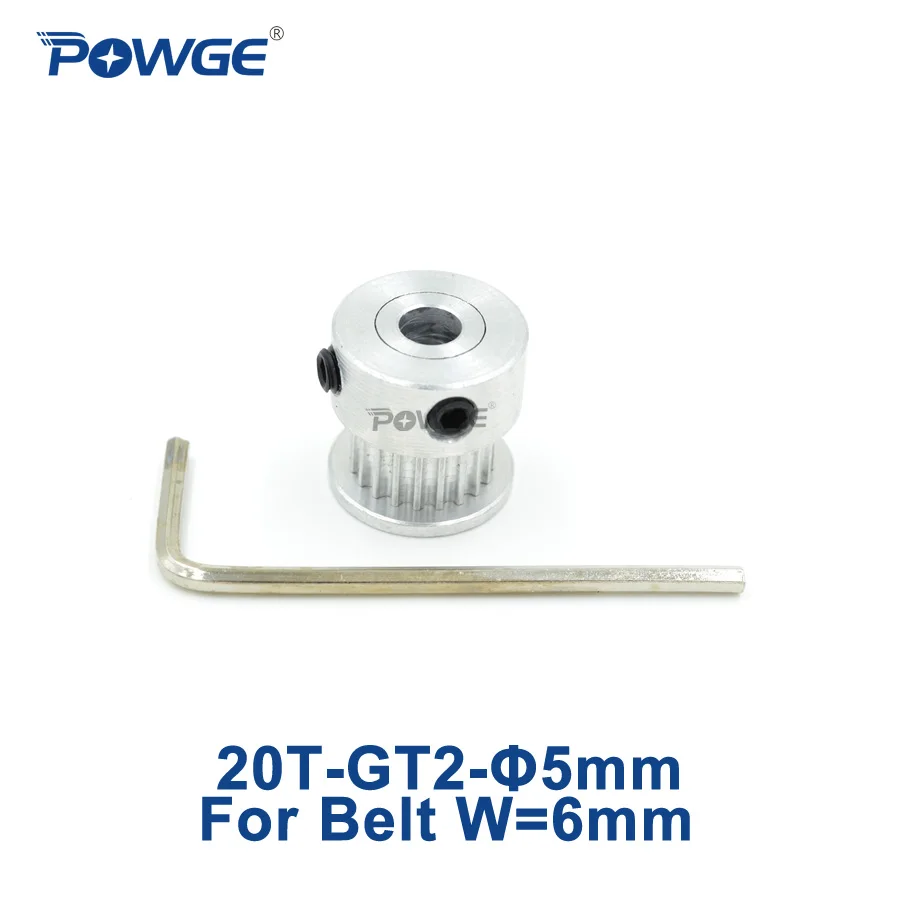 POWGE 1 шт. 20 зубьев 2GT 2 м Синхронный шкив диаметр 5 мм для ширины 6 мм GT2 открытый ремень линейного движения небольшой люфт 20 зубьев 20 т