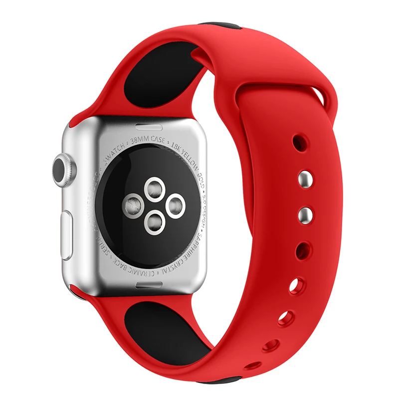 red black Спортивный силиконовый ремешок для наручных часов Apple Watch, ремешок 42 мм, длина-44 мм, 40 мм, 38 мм, версия наручных часов Iwatch серии 4/3/2/1 наручные часы браслет ремешок для ремня - Цвет ремешка: red black