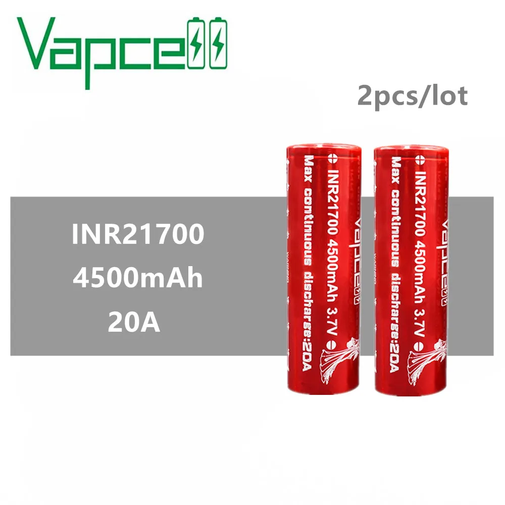 2 шт. Оригинальная батарея Vapcell INR 21700 4500 мАч 20A литий-ионная аккумуляторная высокой