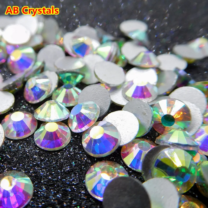 Блестящие стразы s Crystal AB SS3 SS50 Non Горячая фиксация с плоской задней стороной и тканевой отделкой Стразы для