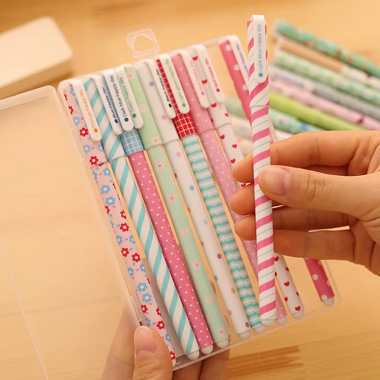 

10pcs/box cute pink floral print dot flower gel pen kawaii multi color pens school supplies student office stationery wholesale
