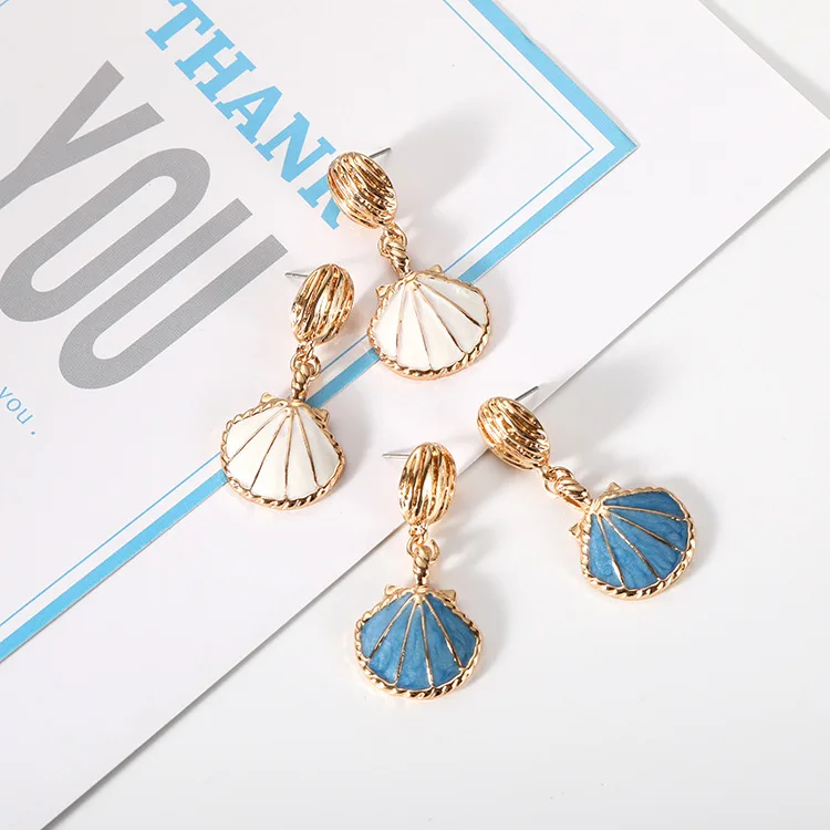 2018 New Fashion Drop Earrings For Women White Blue Flower Shell Female Dangle Gold Pendientes | Украшения и аксессуары