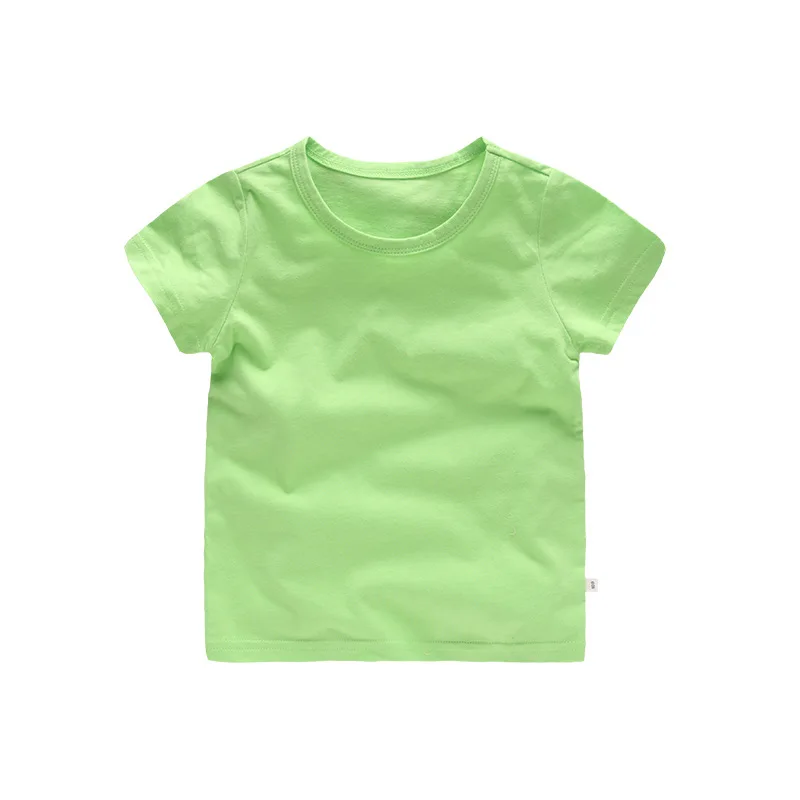 fluorescent green ; 10 шт./лот; детская летняя футболка с короткими рукавами для мальчиков и девочек; Однотонная футболка из хлопка; размеры 24 мес.-10 лет - Цвет: fluorescent green