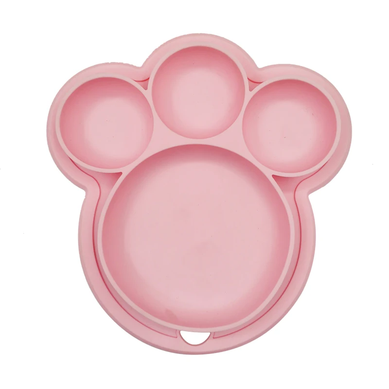 Pink Plate B Детская силиконовая тарелка без бисфенола, мультяшный медведь в форме лапы, Детская обеденная посуда на присоске, Детская тренировочная посуда, миски для кормления детей - Цвет: Pink Plate B