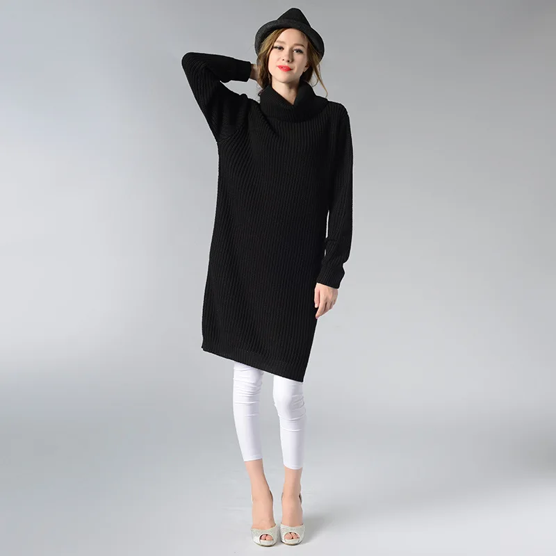 Women Long Sweater Dress Loose High Neck Retro Solid Knit Base Jumper Turtleneck Large Free Size Casual Wear Autumn Winter | Женская