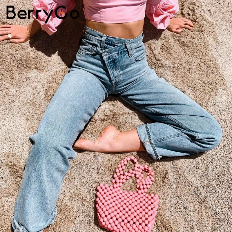 BerryGo повседневные пуш-ап джинсы Женский светильник синие на высоких кнопках