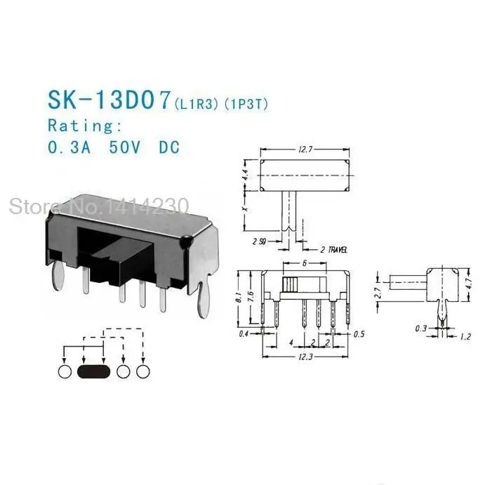 10 шт. SK13D07VG4 DC 50 в 0 5 А 4 контактная печатная плата 3 позиции SP3T 1P3T мини переключатель
